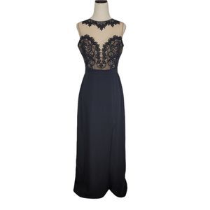 BCBGMAXAZRIA BLACK Gown With Nude & Black Lace